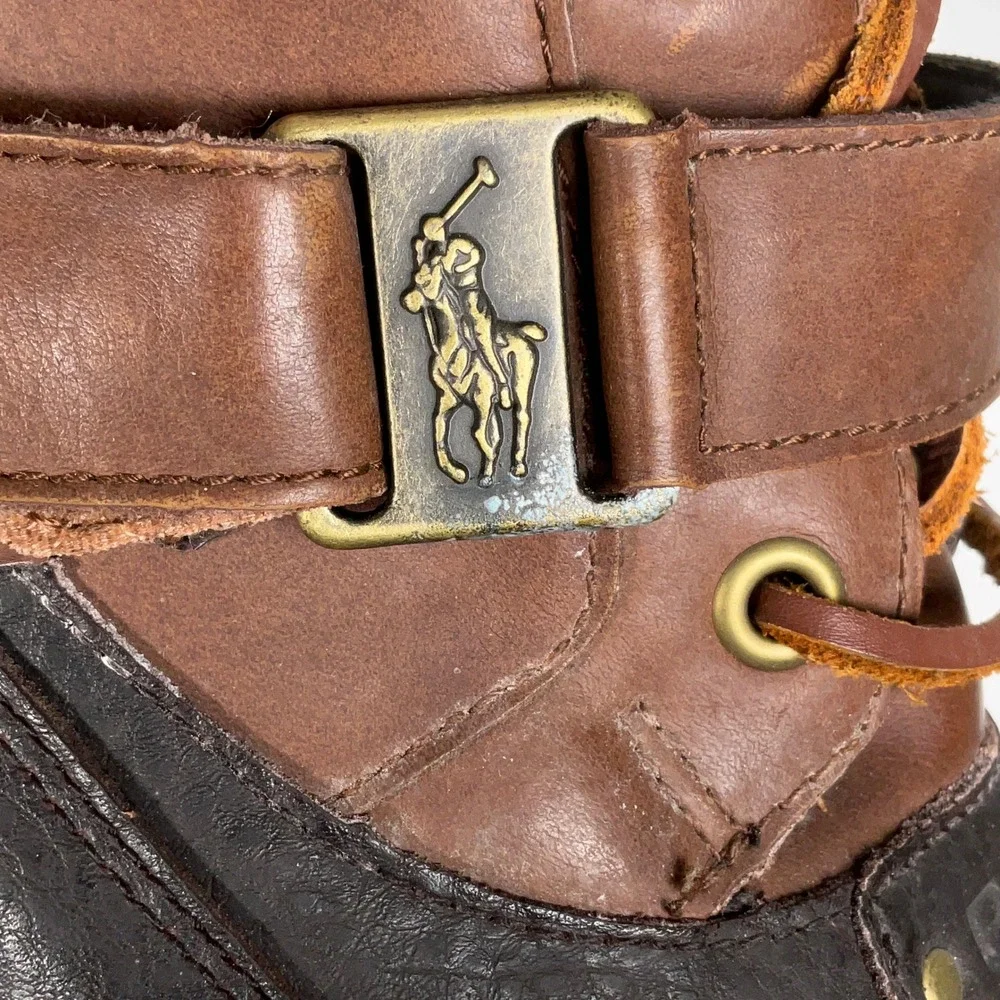 Polo Ralph Lauren Duck Boots Men‎ 12D Black Brown Leather Ankle Hardy II Lace Up
